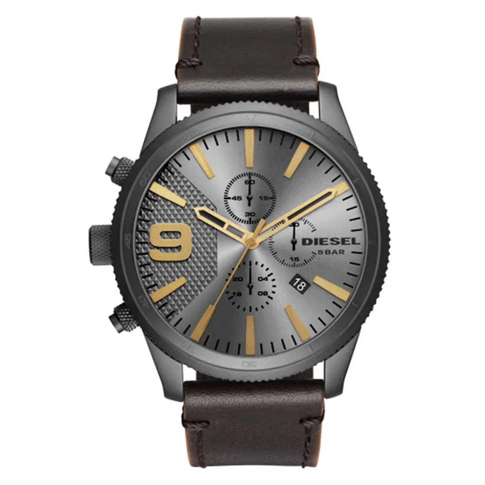 Diesel MEGA CHIEF Mens Blue Leather Band Grey Quartz Dial Watch - DZ4467