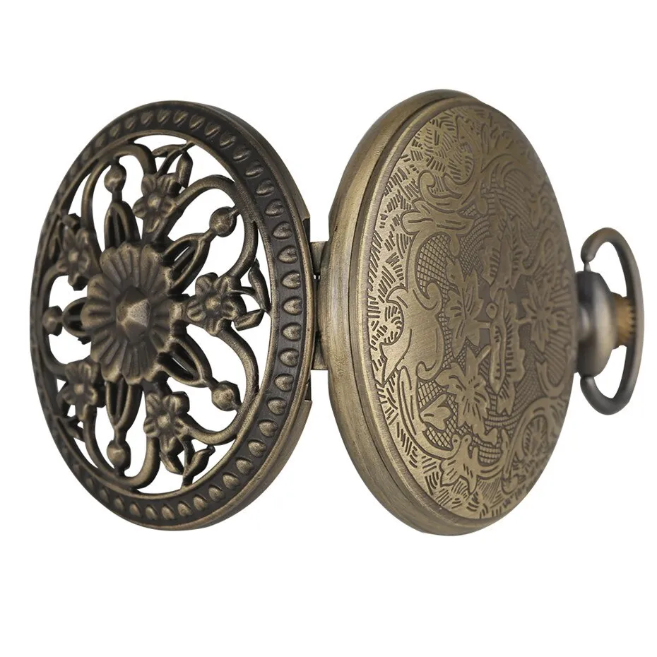 Elegance Flowers Bronze Hollow Hunter Pocket Watch
