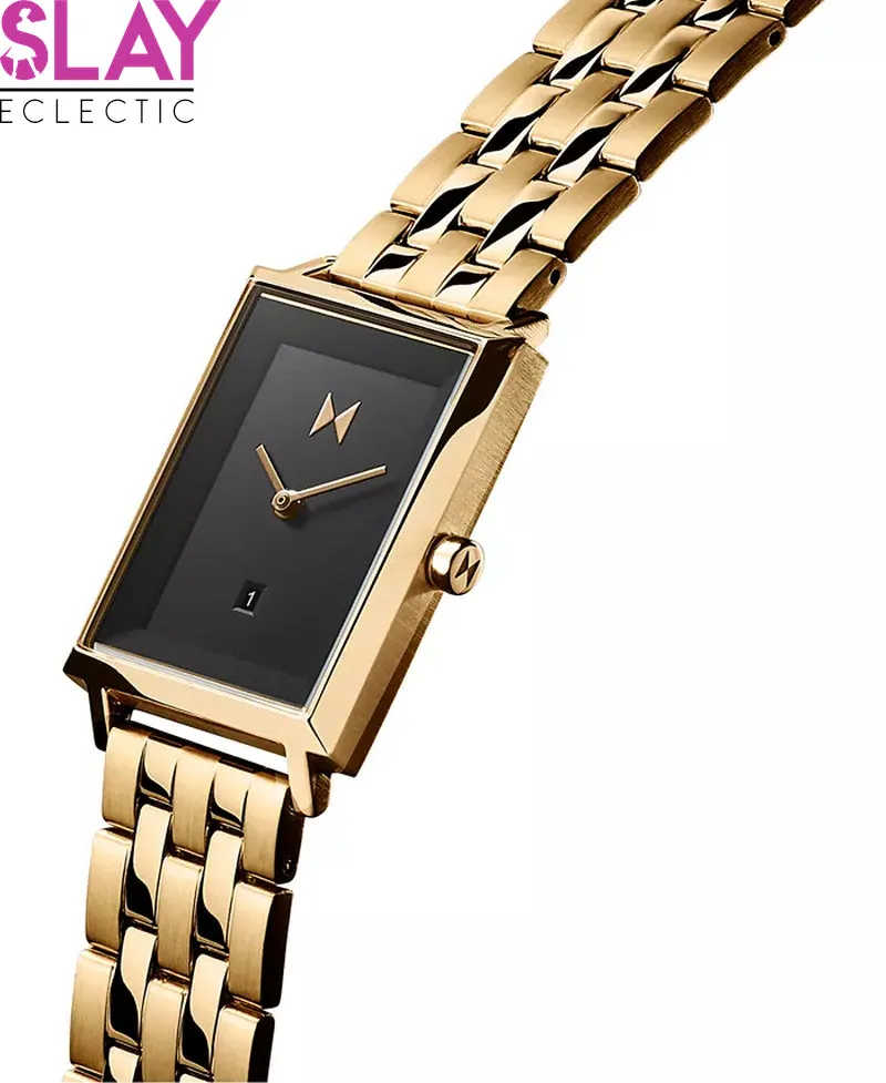 Elegant Black Dial Gold-Tone Stainless Steel Women's Bracelet Watch