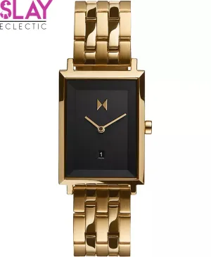 Elegant Black Dial Gold-Tone Stainless Steel Women's Bracelet Watch
