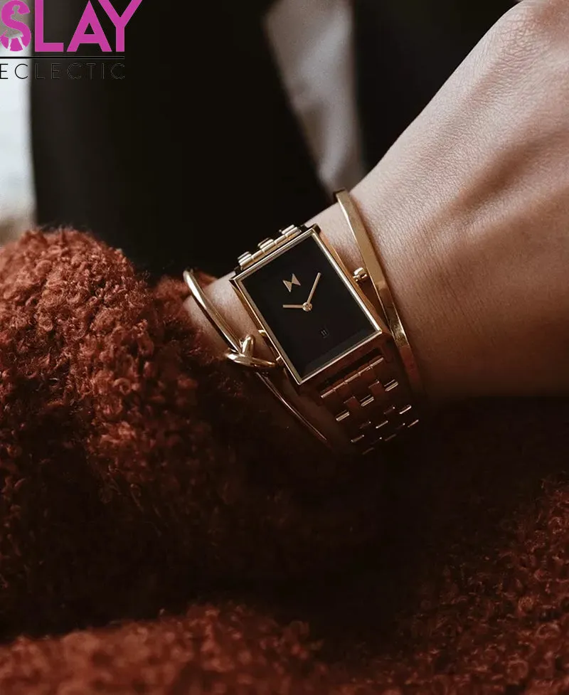 Elegant Black Dial Gold-Tone Stainless Steel Women's Bracelet Watch