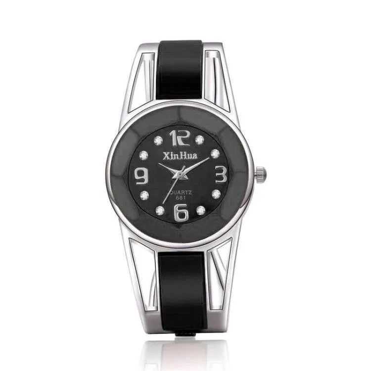 Elegant Diamond-Studded Hollow Stainless Steel Quartz Watch for Women