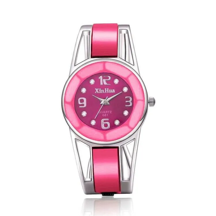 Elegant Diamond-Studded Hollow Stainless Steel Quartz Watch for Women