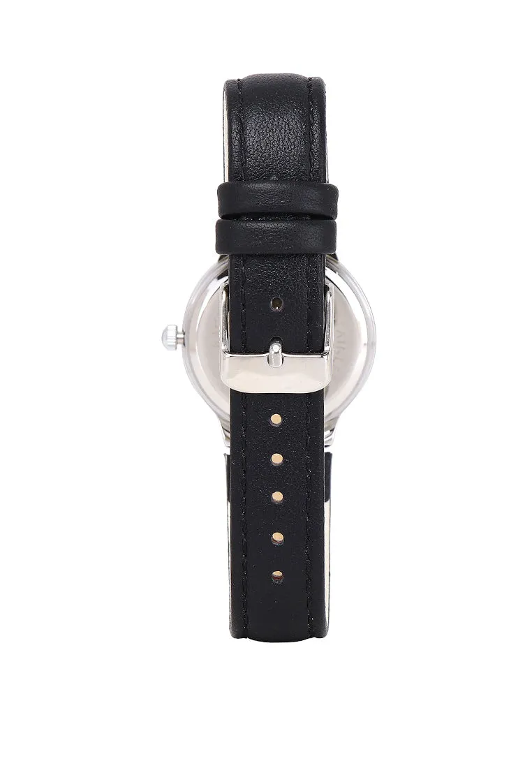 Fae Silver Leather Analog Watches with Necklace Set (Black)