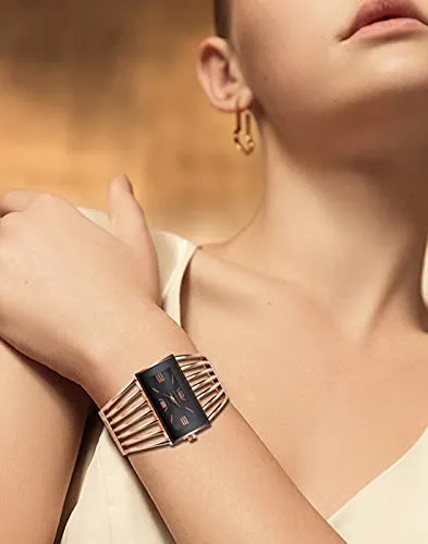 Fashion Cuff Bracelet Watches for Women Luxury Rectangular DialAnalog Quartz Wrist Watch Gifts for Ladies (Gold)