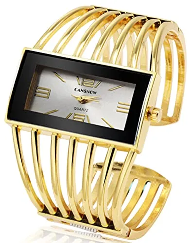 Fashion Cuff Bracelet Watches for Women Luxury Rectangular DialAnalog Quartz Wrist Watch Gifts for Ladies (Gold)
