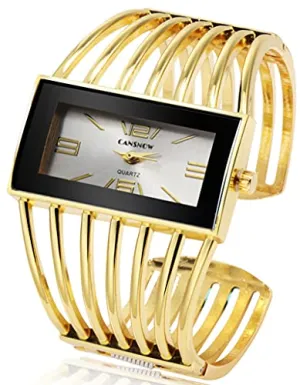 Fashion Cuff Bracelet Watches for Women Luxury Rectangular DialAnalog Quartz Wrist Watch Gifts for Ladies (Gold)