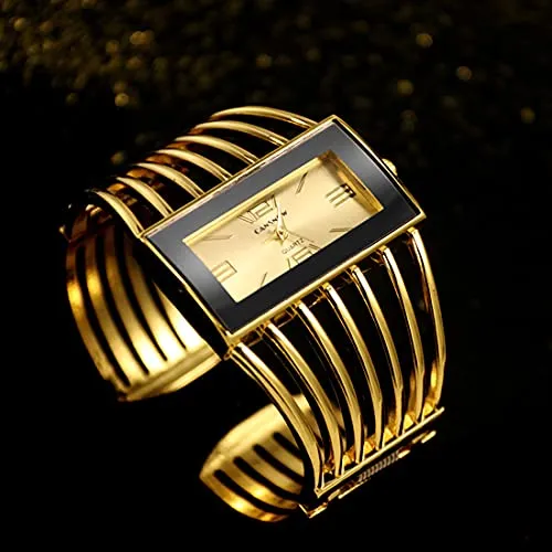 Fashion Cuff Bracelet Watches for Women Luxury Rectangular DialAnalog Quartz Wrist Watch Gifts for Ladies (Gold)