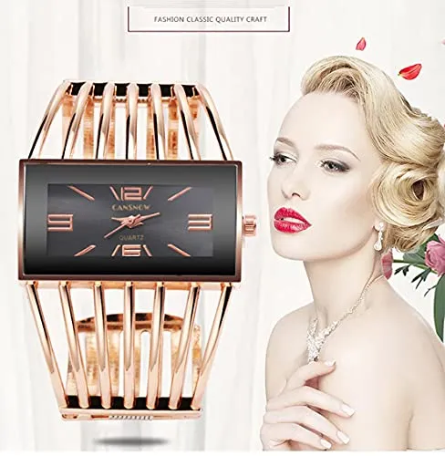 Fashion Cuff Bracelet Watches for Women Luxury Rectangular DialAnalog Quartz Wrist Watch Gifts for Ladies (Gold)