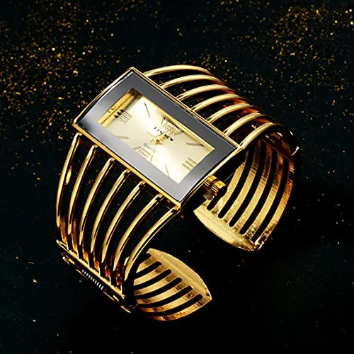 Fashion Cuff Bracelet Watches for Women Luxury Rectangular DialAnalog Quartz Wrist Watch Gifts for Ladies (Gold)