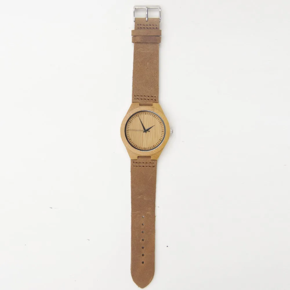 Fashion Men's Watches Bamboo Wood Wooden Watch Genuine Leather Band