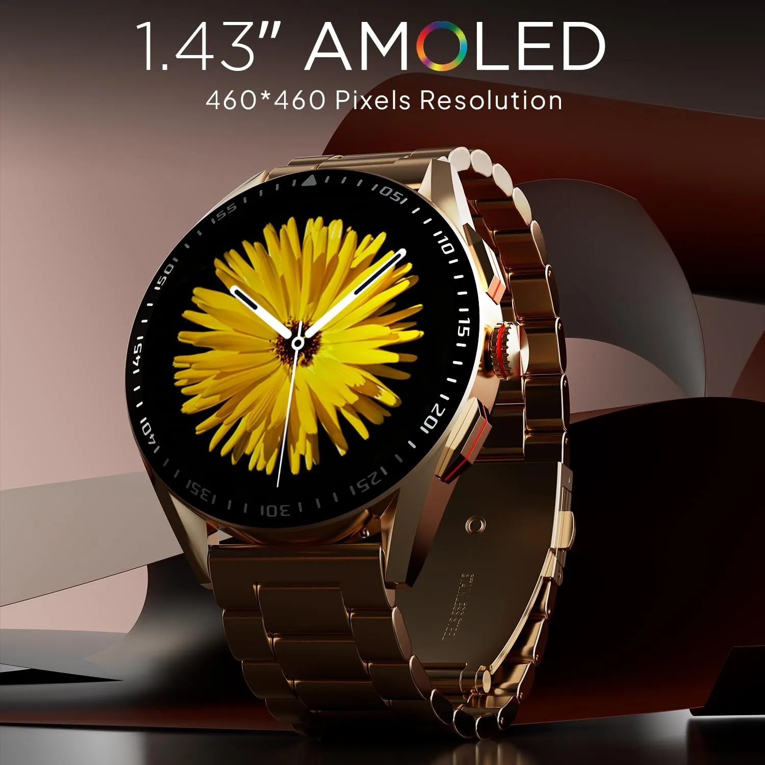 Fire-Boltt Invincible Plus 1.43" AMOLED Display Smartwatch with Bluetooth Calling, TWS Connection, 300  Sports Modes, 110 in-Built Watch Faces, 4GB Storage & AI Voice Assistant (Rose Gold SS)