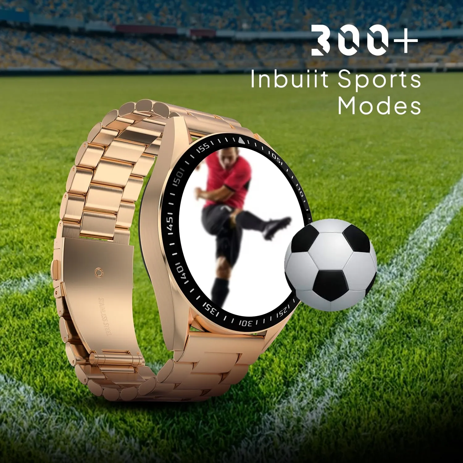 Fire-Boltt Invincible Plus 1.43" AMOLED Display Smartwatch with Bluetooth Calling, TWS Connection, 300  Sports Modes, 110 in-Built Watch Faces, 4GB Storage & AI Voice Assistant (Rose Gold SS)