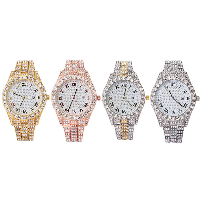 Full Diamond Men's Watch Large Dial Inlaid Diamond British Watch Fashion Steel Band
