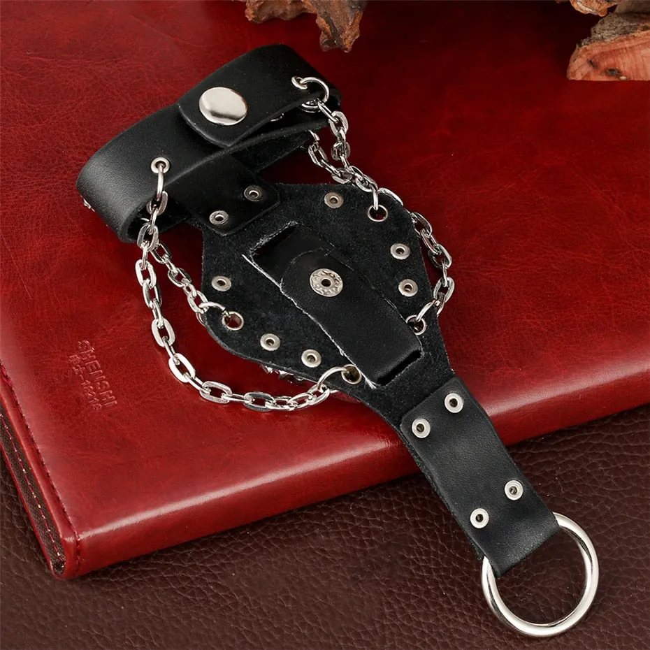 Gailis Punk Unisex Wrist Watch Black Leather Chains 3 Strap Quartz Gothic Skull Timepiece