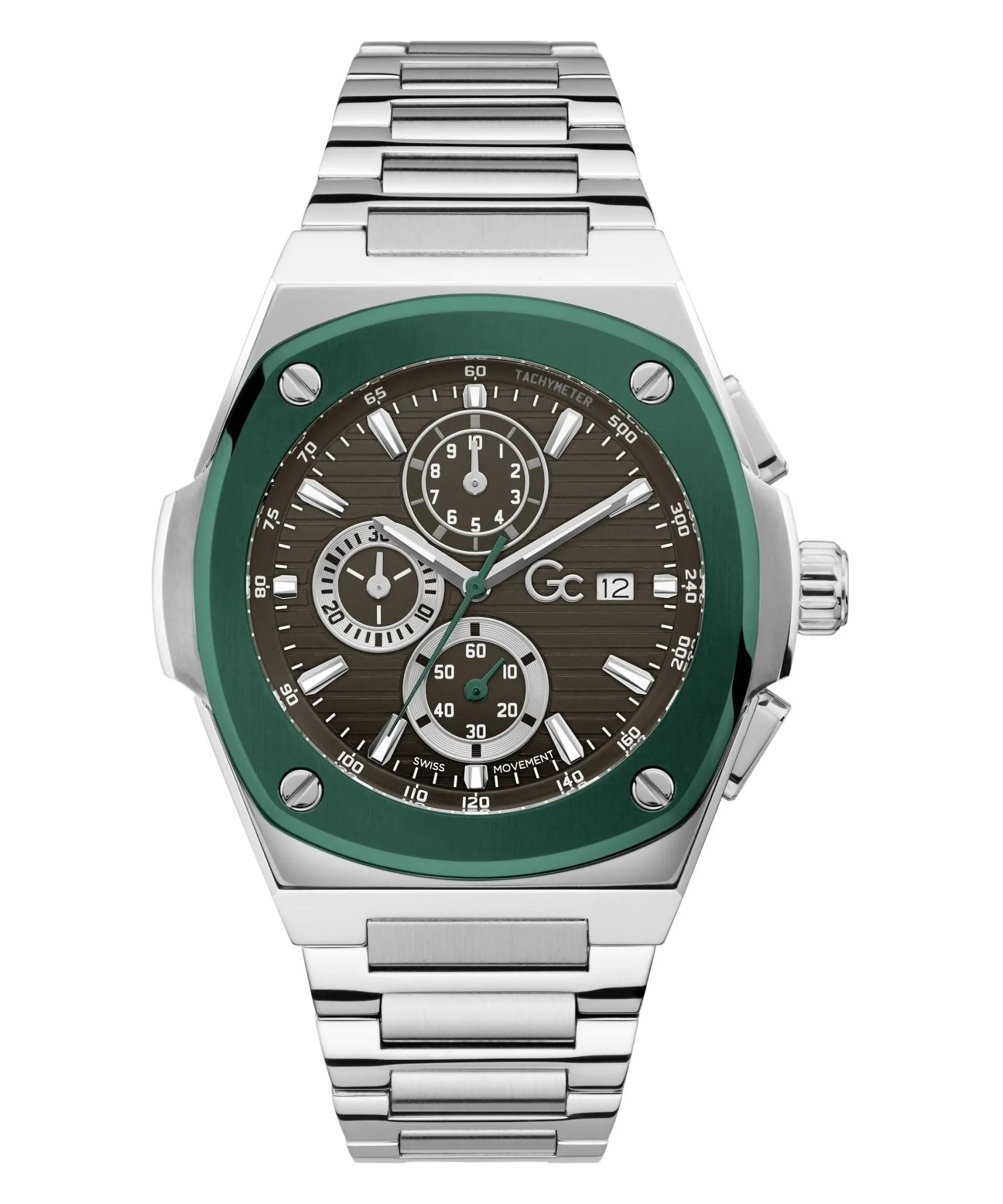 GC Gent's Coussin Shape Silver Green Watch Y99022G5MF