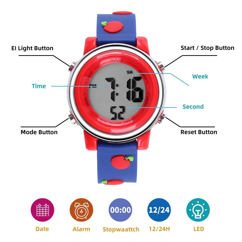 Girls Digital Sports Watch with many features - Red Apples