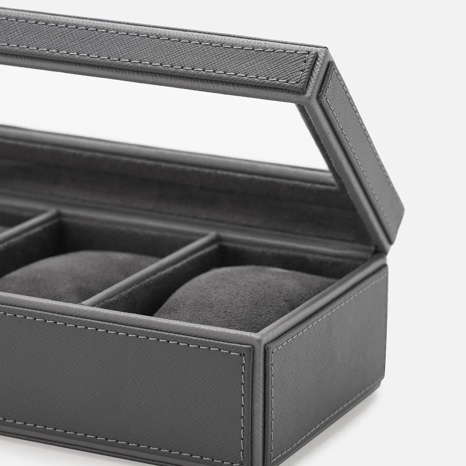 Grey 3 Compartment Faux Leather Watch Box