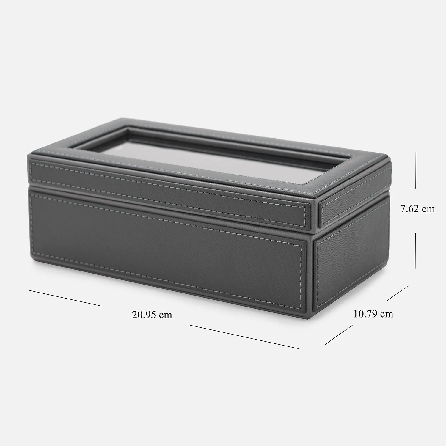 Grey 3 Compartment Faux Leather Watch Box