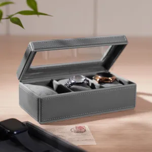 Grey 3 Compartment Faux Leather Watch Box