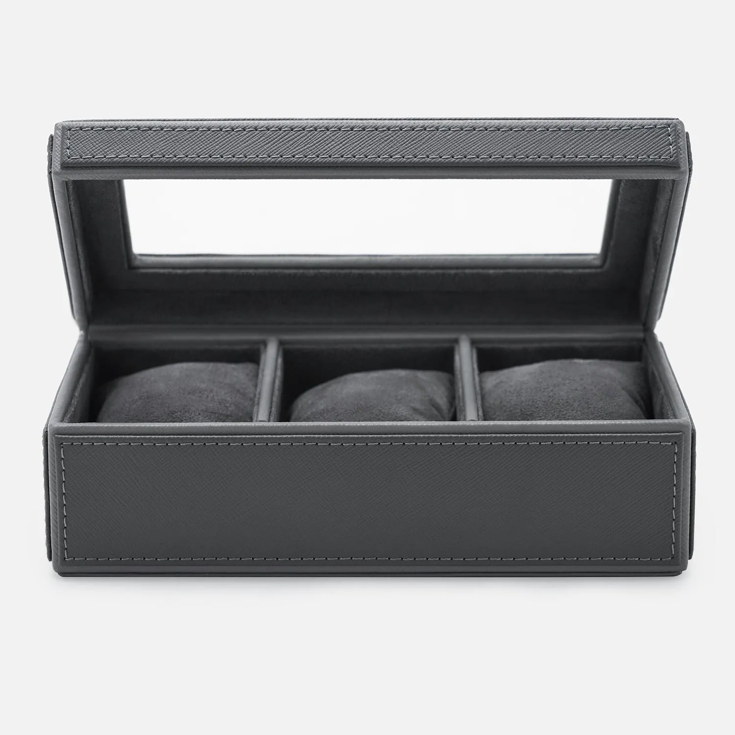 Grey 3 Compartment Faux Leather Watch Box