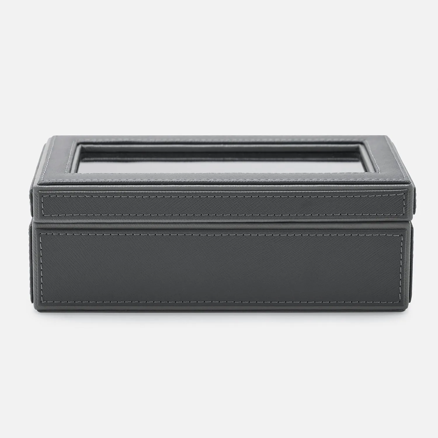 Grey 3 Compartment Faux Leather Watch Box