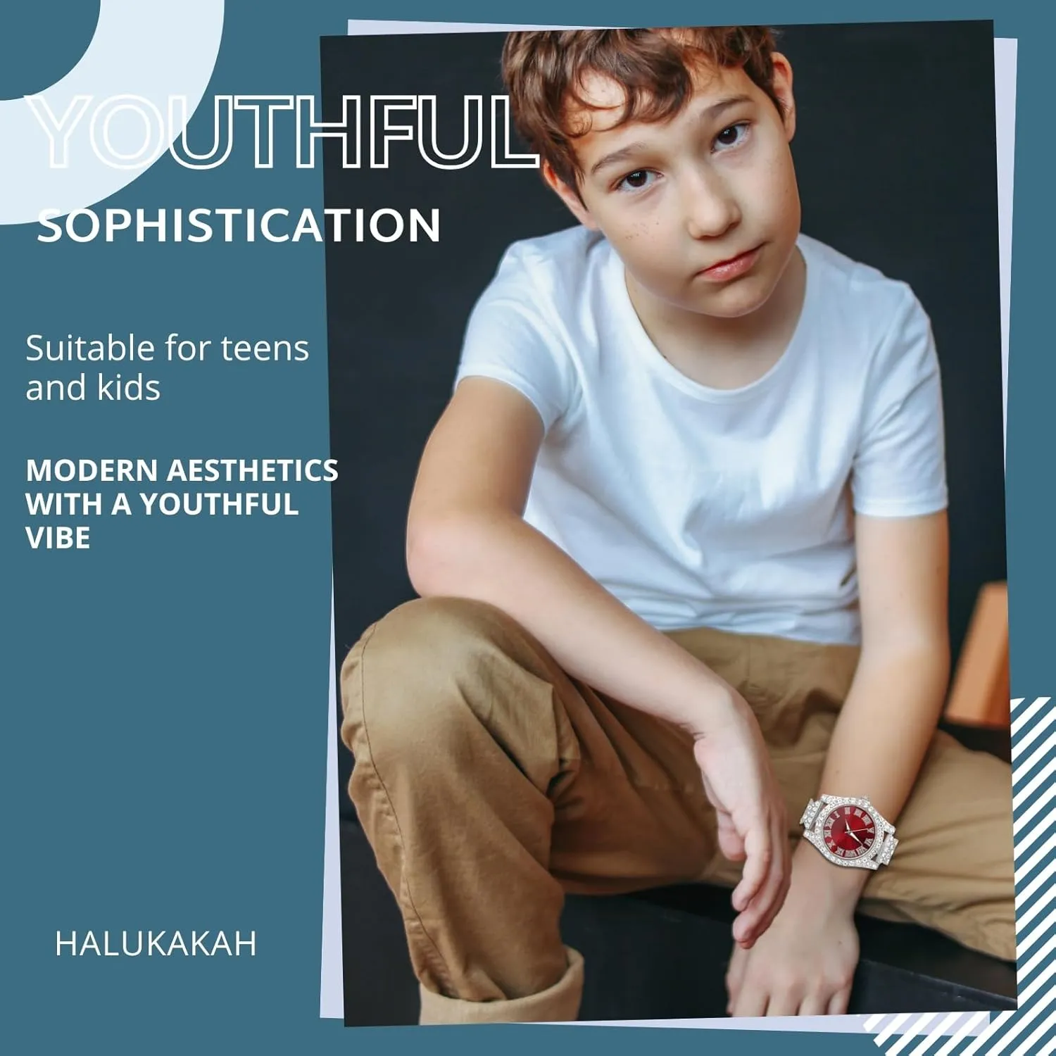 Halukakah Diamonds Watch Iced Out for Boy Teens - 18K Real Gold/Platinum Plated - 36mm Green/Blue/Red Dial - 8" Length - Optional with Cuban Link Chain, with Watch Adjuster Tool - Goldfoil Giftbox
