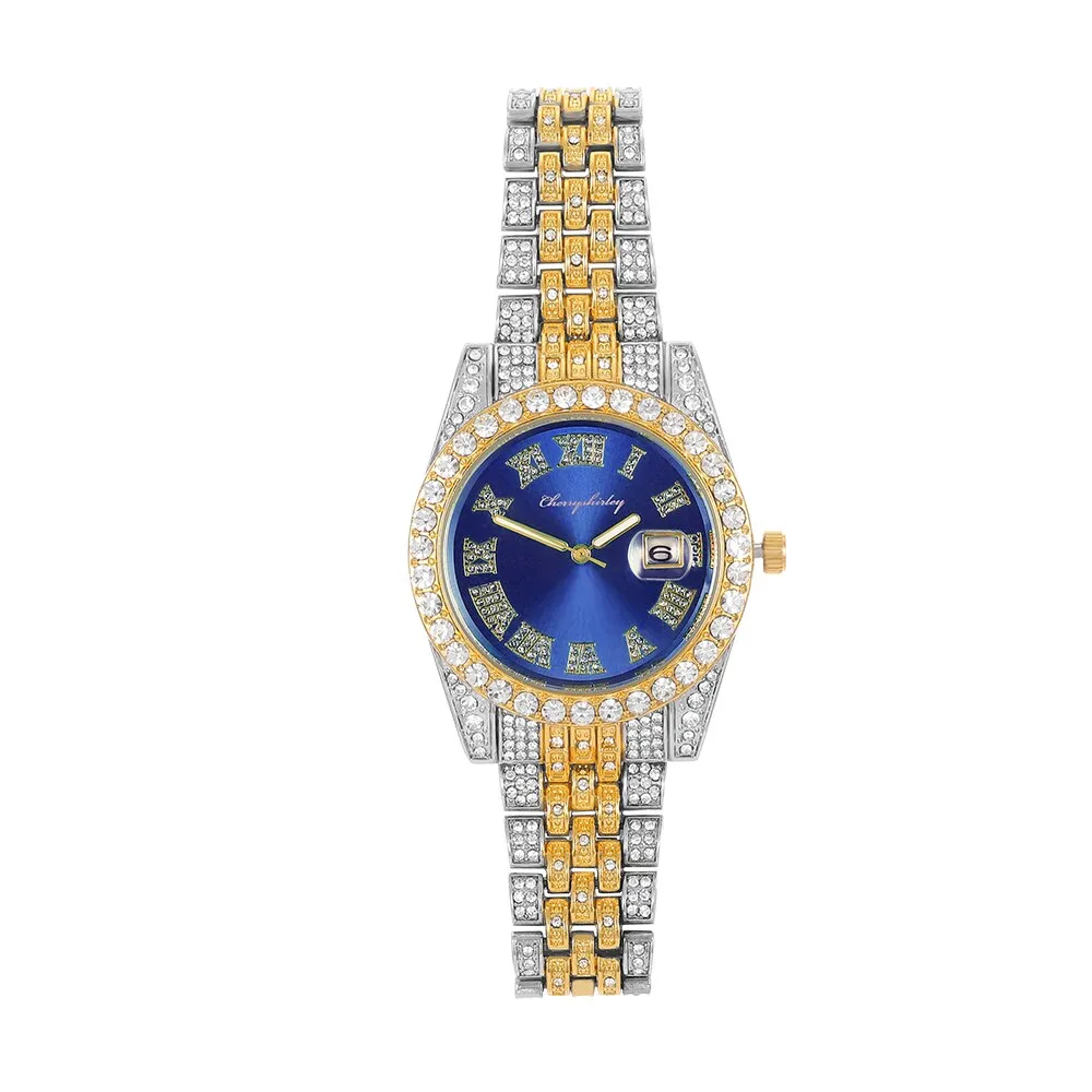 Hip Hop Iced Out Mens Watches Luxury Date Quartz Baguette Wrist Watches