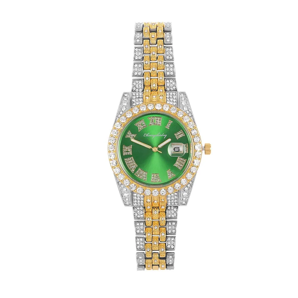 Hip Hop Iced Out Mens Watches Luxury Date Quartz Baguette Wrist Watches