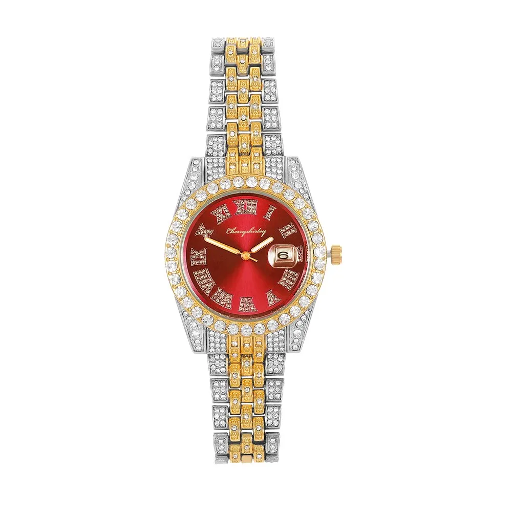 Hip Hop Iced Out Mens Watches Luxury Date Quartz Baguette Wrist Watches