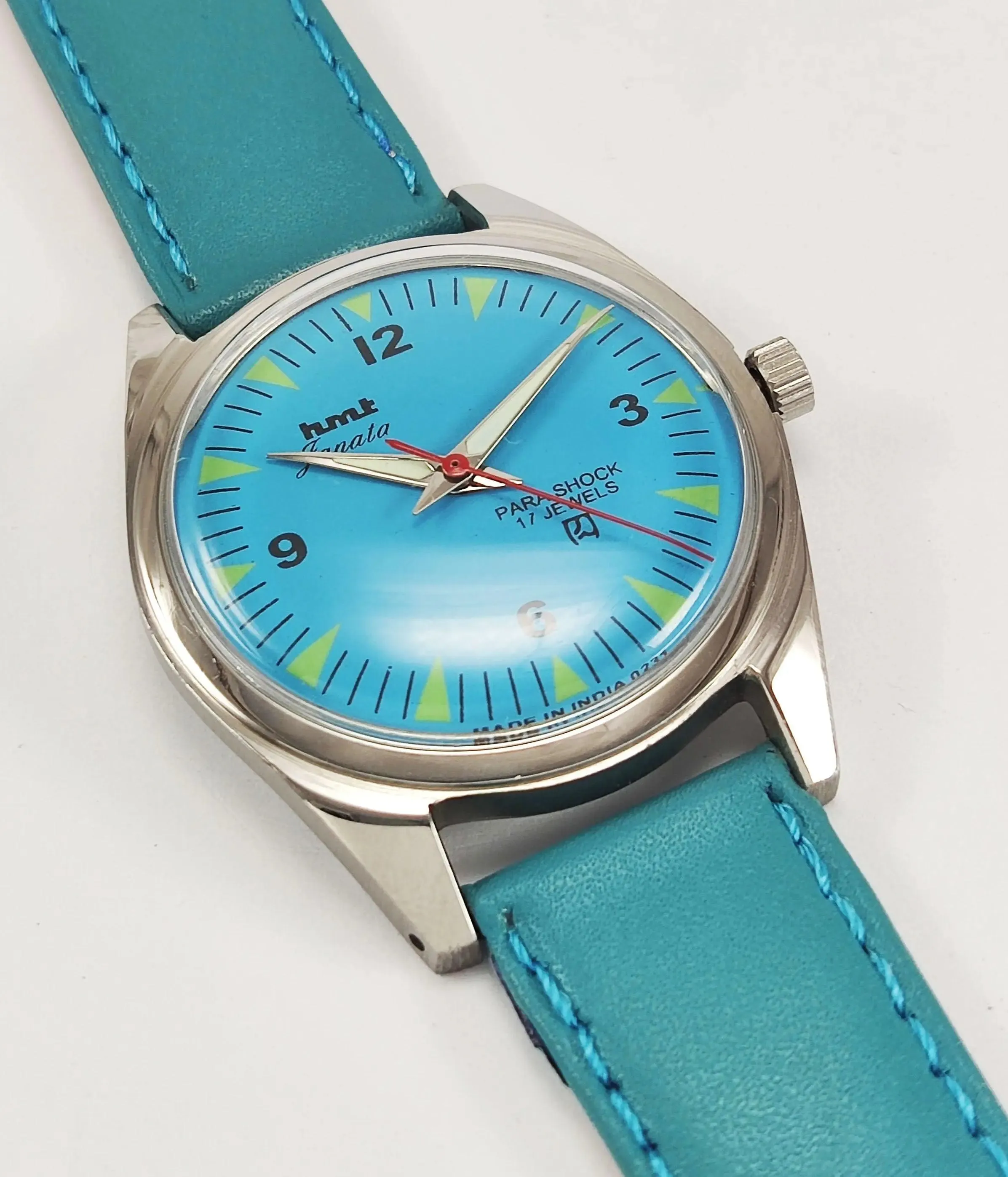 HMT Janata Para Shock 17 Jewels Blue Dial Radium Hands Mechanical Hand winding Men's Wrist Watch