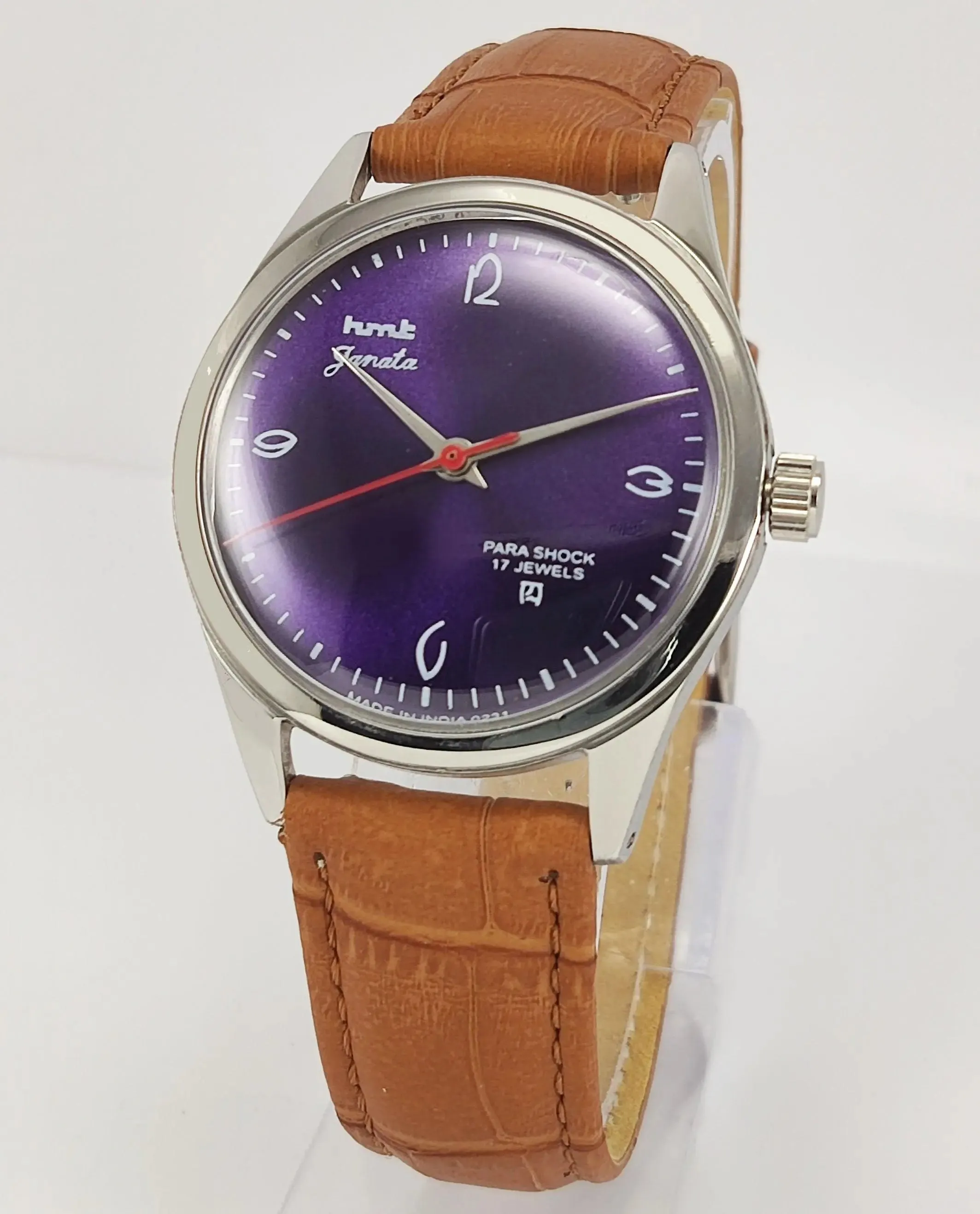 HMT Janata Para Shock 17 Jewels Purple Dial Mechanical Hand winding Men's Wrist Watch