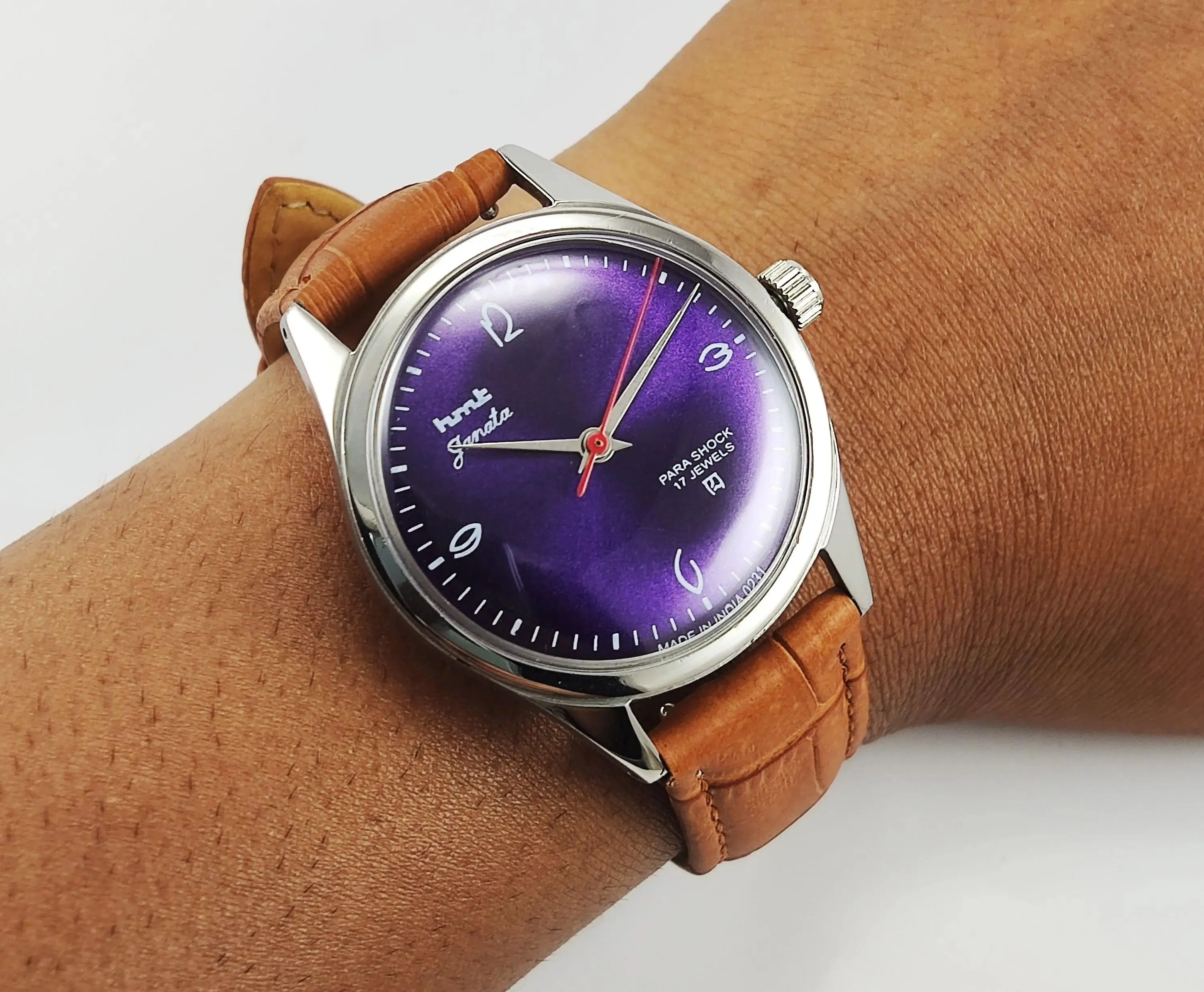 HMT Janata Para Shock 17 Jewels Purple Dial Mechanical Hand winding Men's Wrist Watch