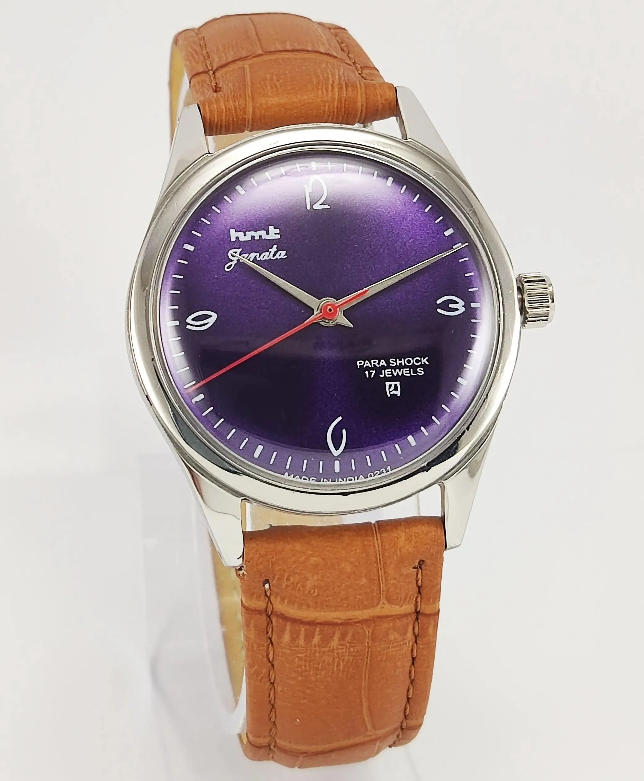 HMT Janata Para Shock 17 Jewels Purple Dial Mechanical Hand winding Men's Wrist Watch