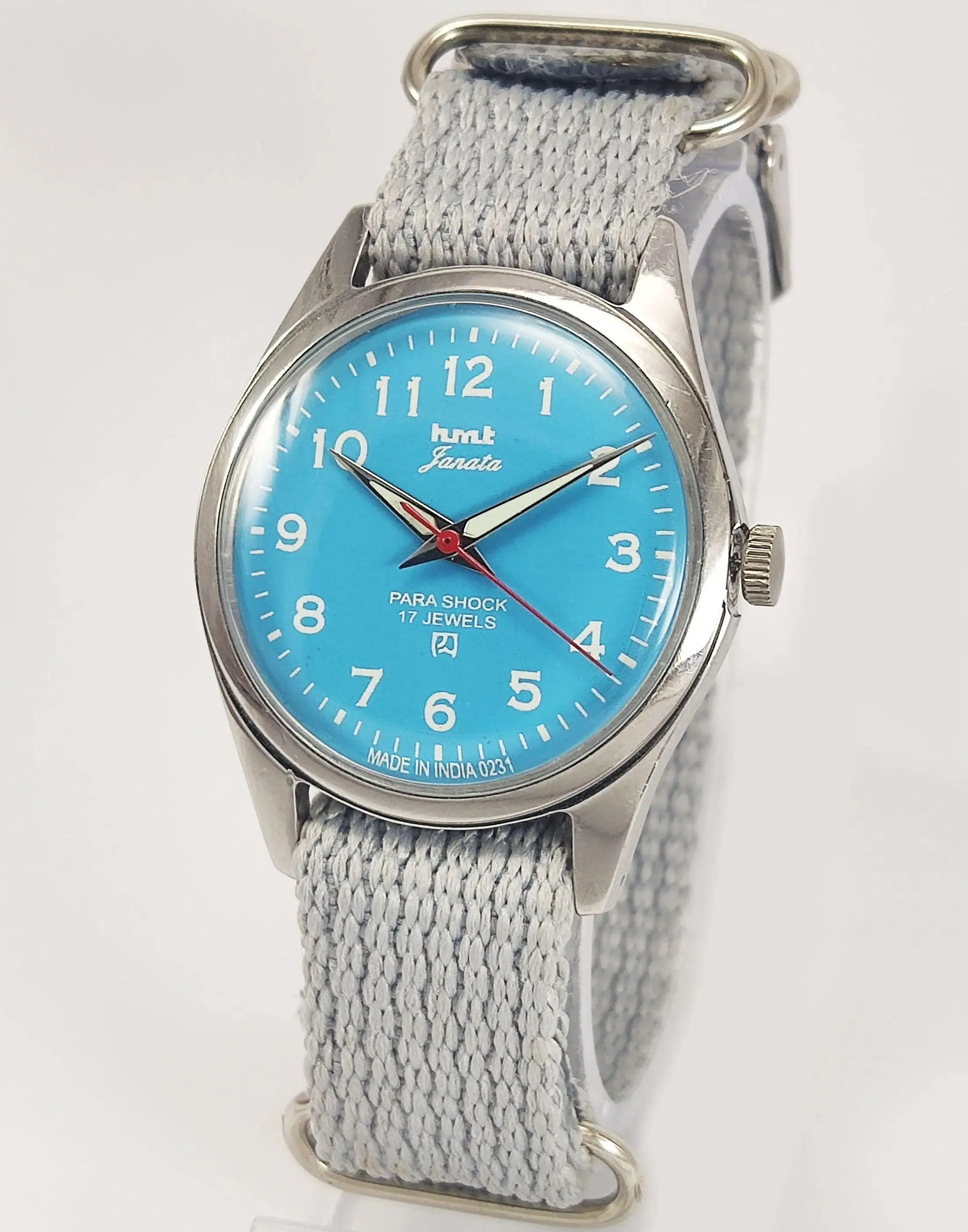 HMT Janata Para Shock 17 Jewels Sky Blue Dial Radium Hands Mechanical Hand winding Men's Wrist Watch