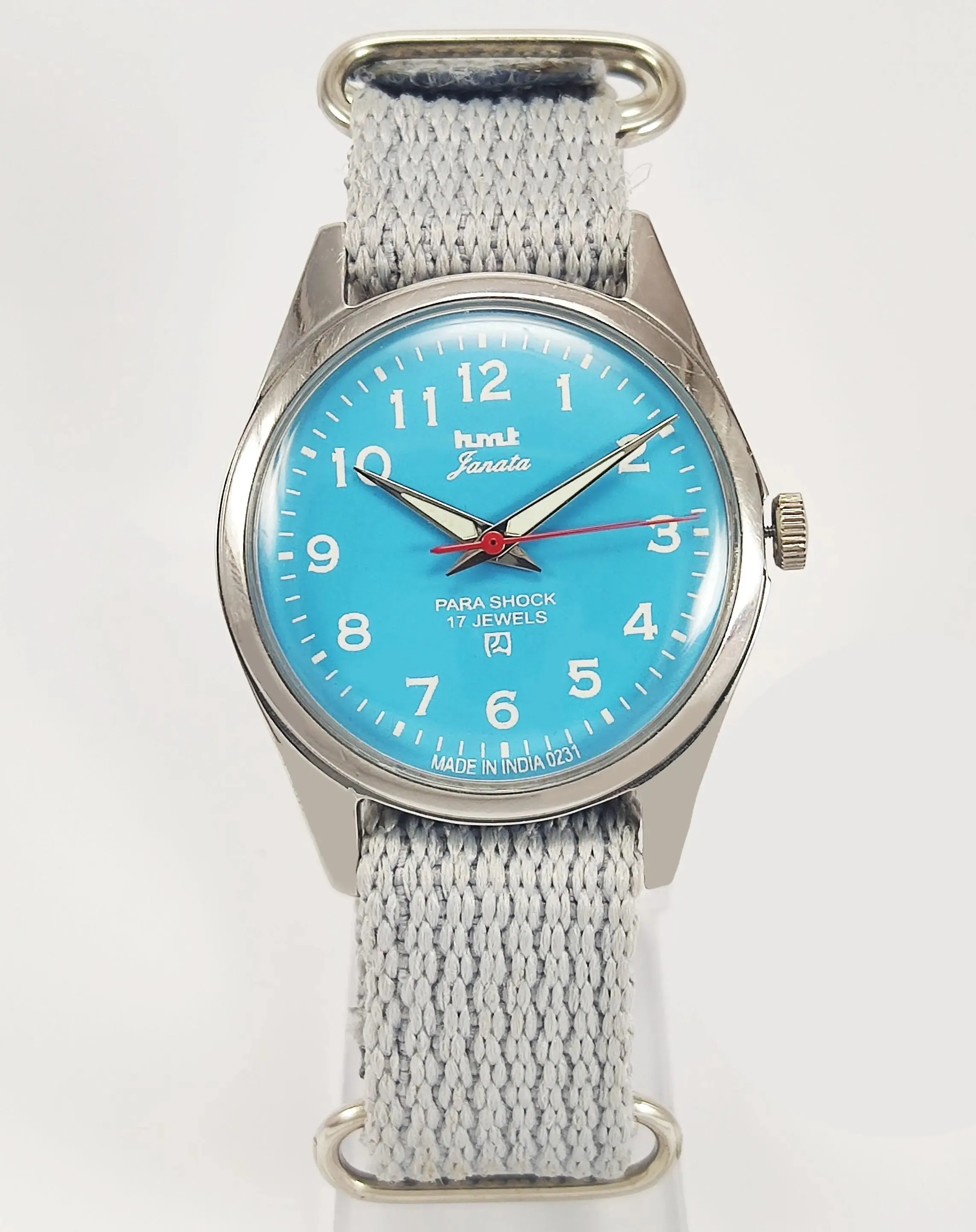 HMT Janata Para Shock 17 Jewels Sky Blue Dial Radium Hands Mechanical Hand winding Men's Wrist Watch