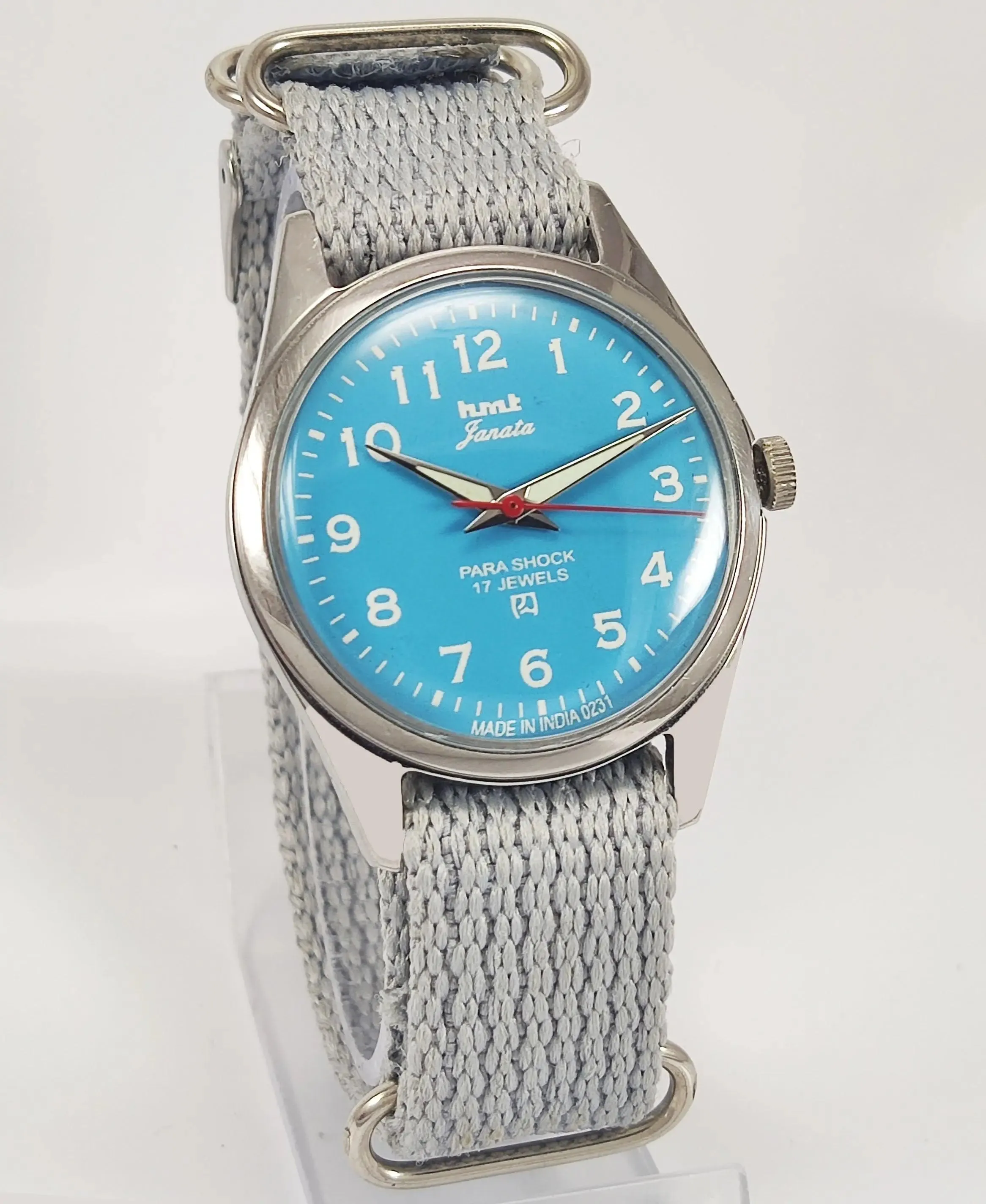 HMT Janata Para Shock 17 Jewels Sky Blue Dial Radium Hands Mechanical Hand winding Men's Wrist Watch