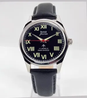 HMT Jawan Para Shock 17 Jewels Black Dial Transparent Back Mechanical Hand winding Men's Wrist Watch