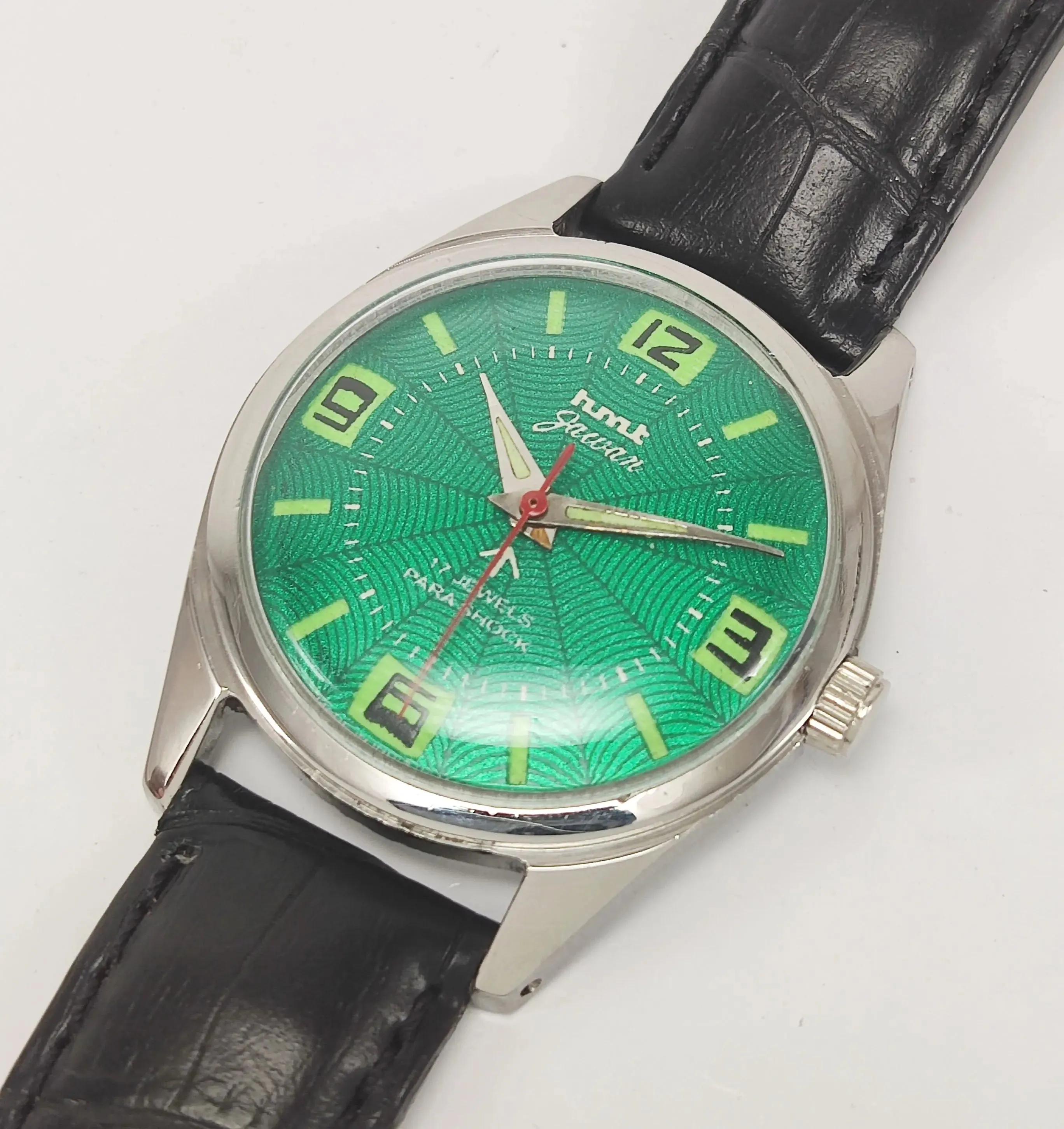 HMT Jawan Para Shock 17 Jewels Green Dial Radium Hands Mechanical Hand winding Men's Wrist Watch