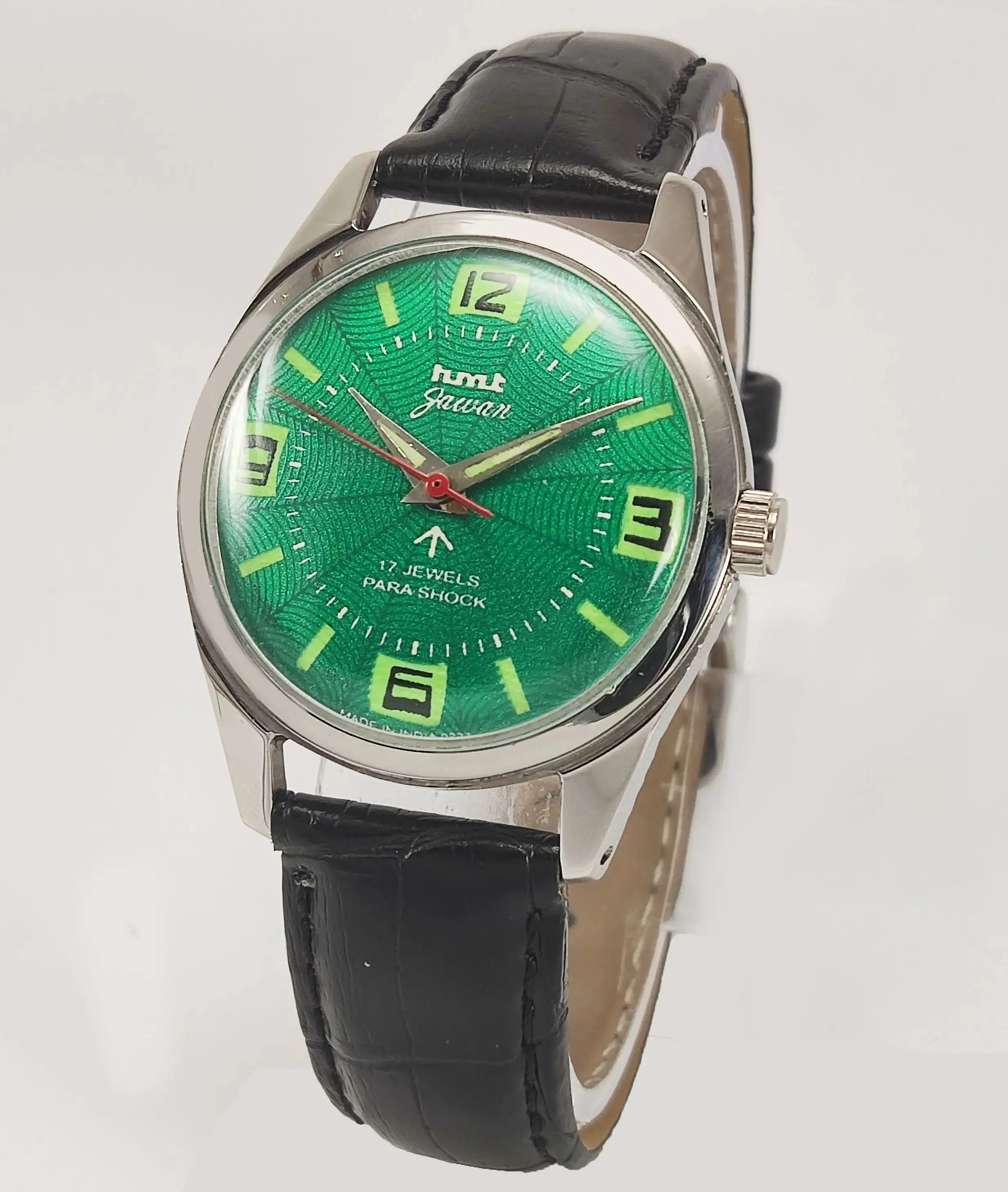 HMT Jawan Para Shock 17 Jewels Green Dial Radium Hands Mechanical Hand winding Men's Wrist Watch