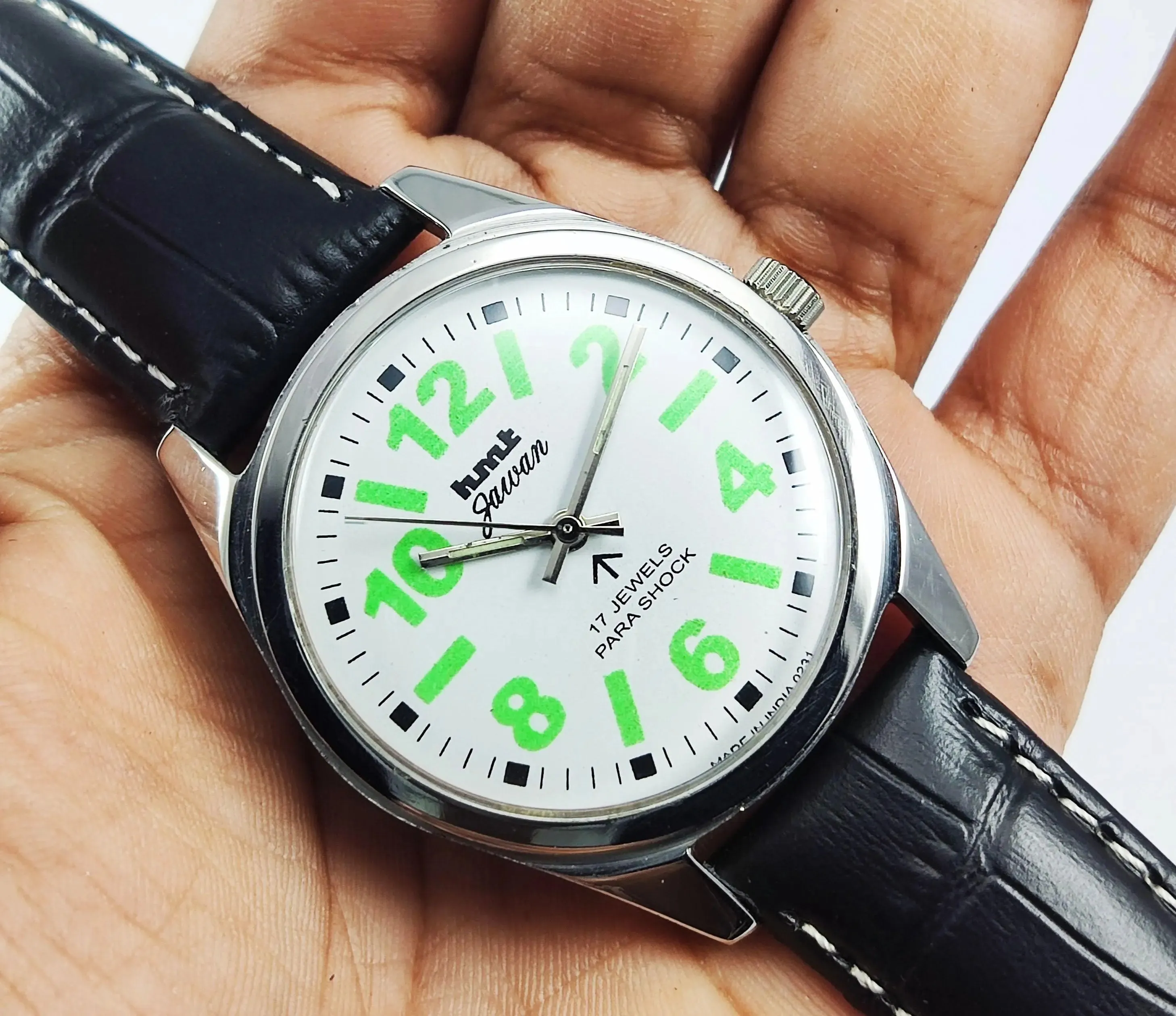 HMT Jawan Para Shock 17 Jewels White Dial Mechanical Hand winding Men's Wrist Watch