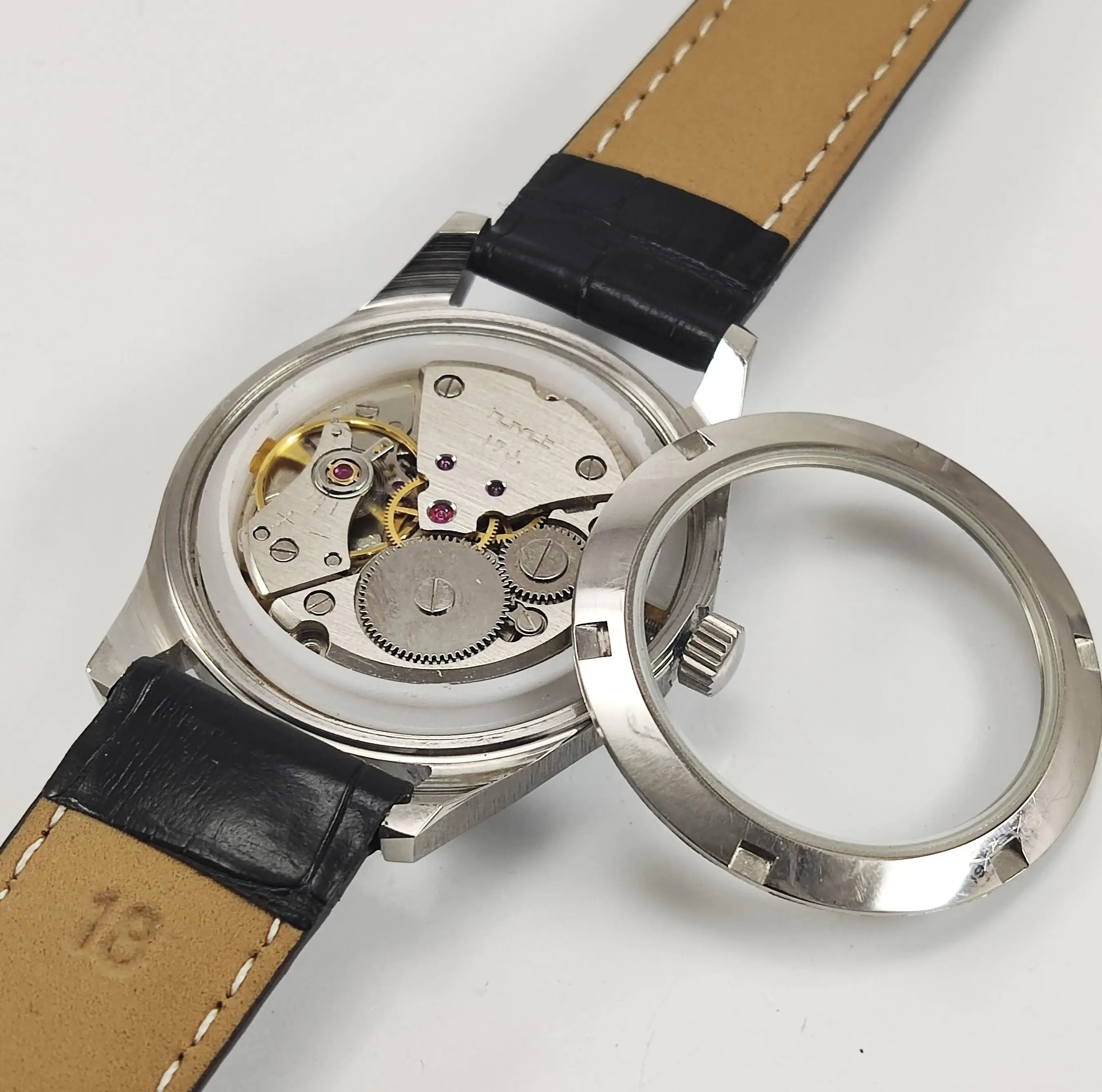 HMT Pilot Para Shock 17 Jewels Radium Hands White Dial Transparent Back Mechanical Hand winding Men's Wrist Watch