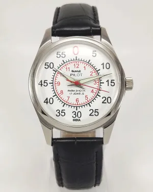 HMT Pilot Para Shock 17 Jewels Radium Hands White Dial Transparent Back Mechanical Hand winding Men's Wrist Watch