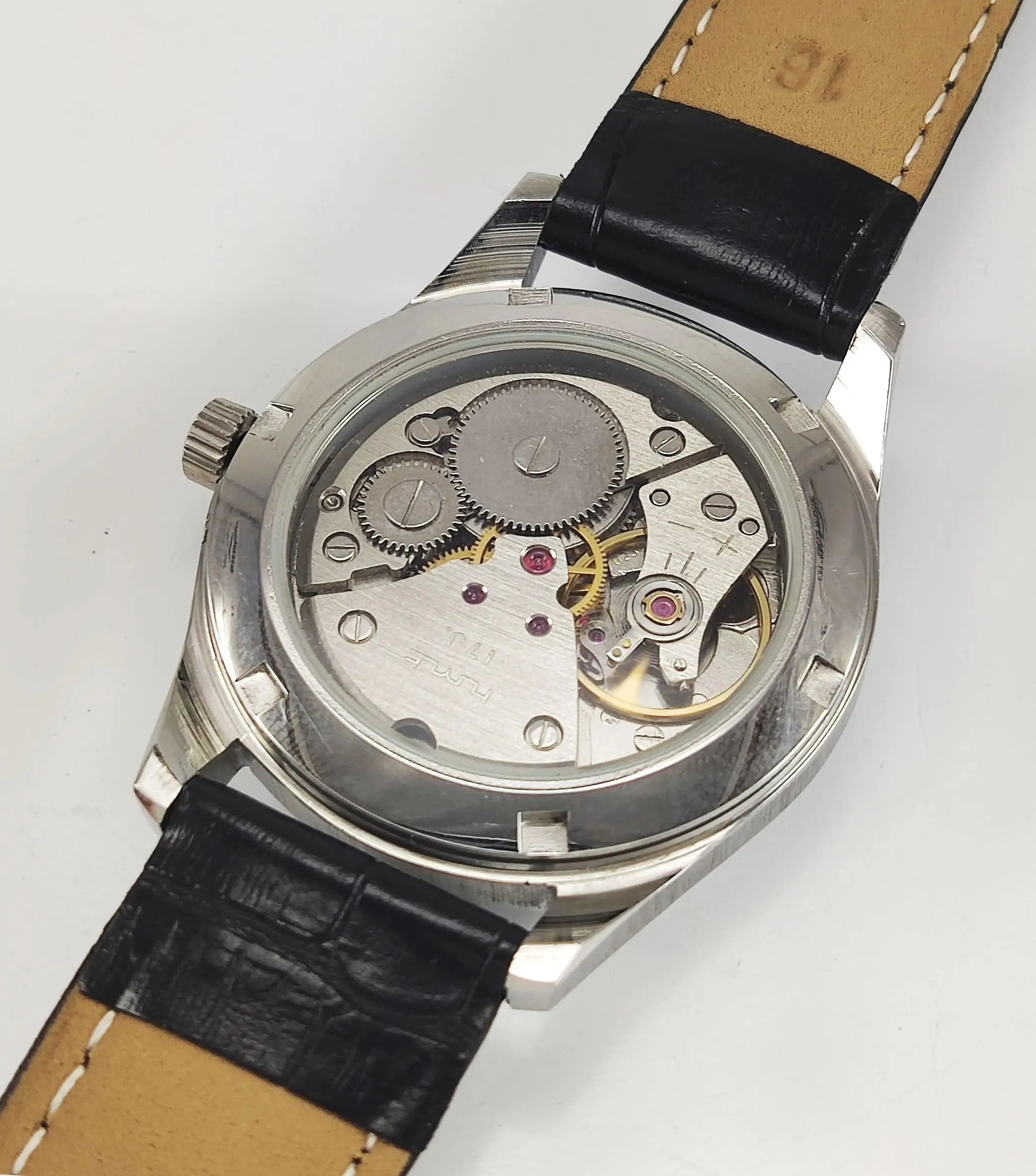 HMT Pilot Para Shock 17 Jewels Radium Hands White Dial Transparent Back Mechanical Hand winding Men's Wrist Watch