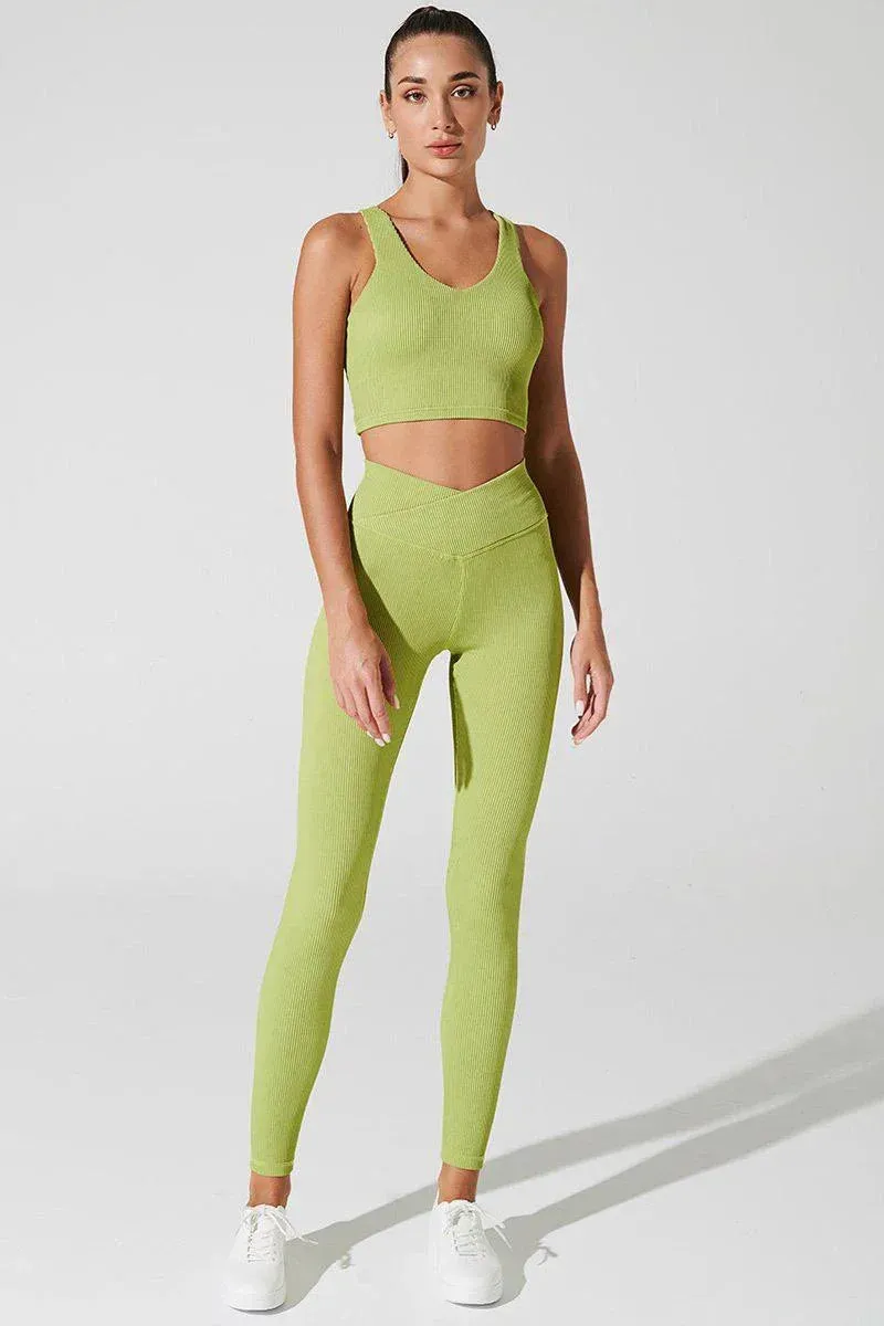 Hydra Ribbed Tank Bra - Green Smoke