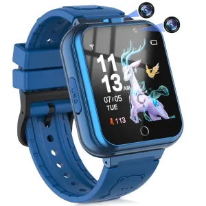 Kids Game Smart Watch for Boys Girls,Smart Wristwatch for Kids with 24 Games 5 Languages 3 Alarms 2 Cameras Music Torch Pedometer Calendar,Best Gifts for Children(Blue)