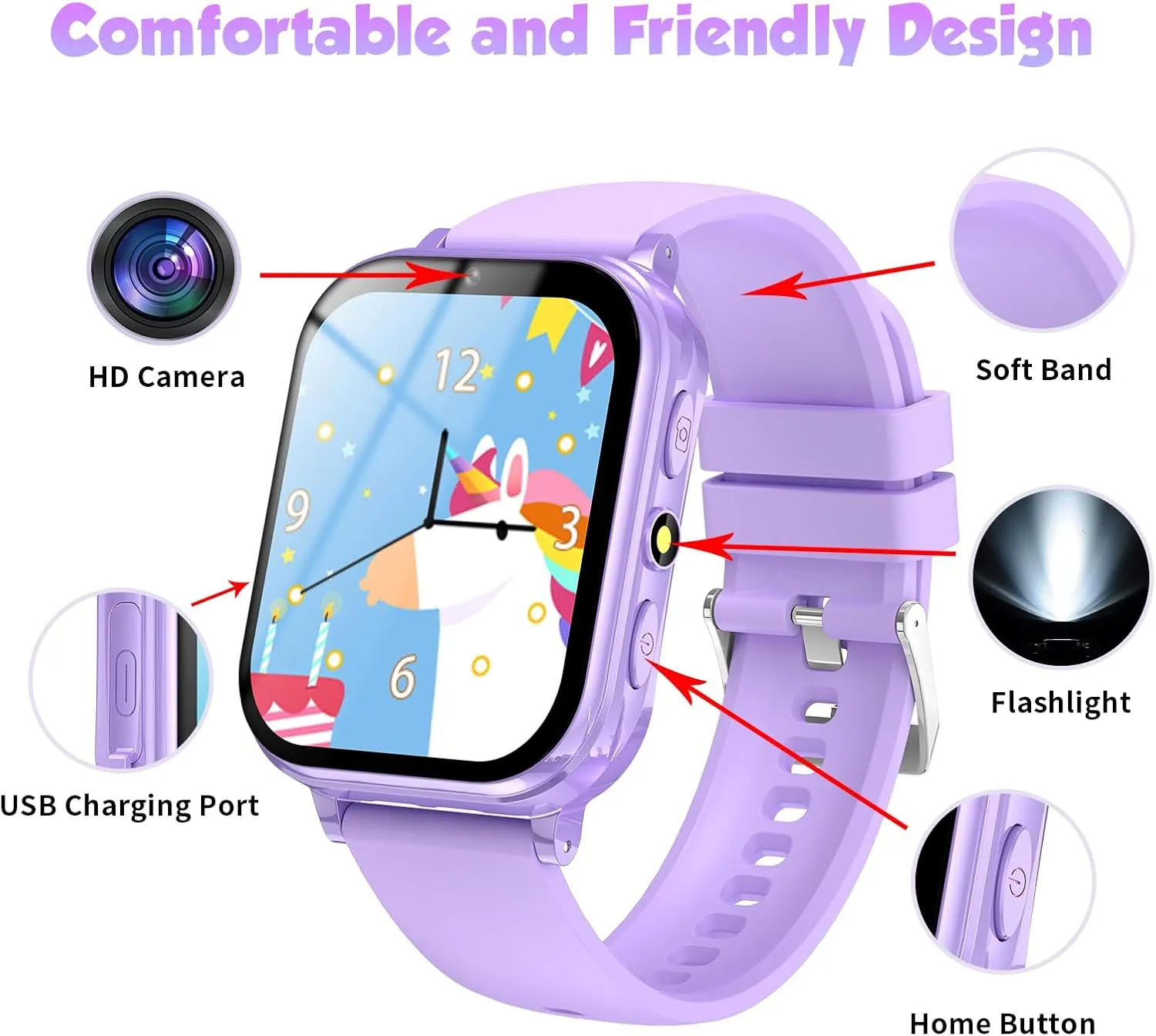 Kids Game Watch Boys Girls with Puzzle Games Music Player Camera HD Touchscreen, Kids Toys Birthday Gifts for Girls Boys Age 6-12 (Purple)