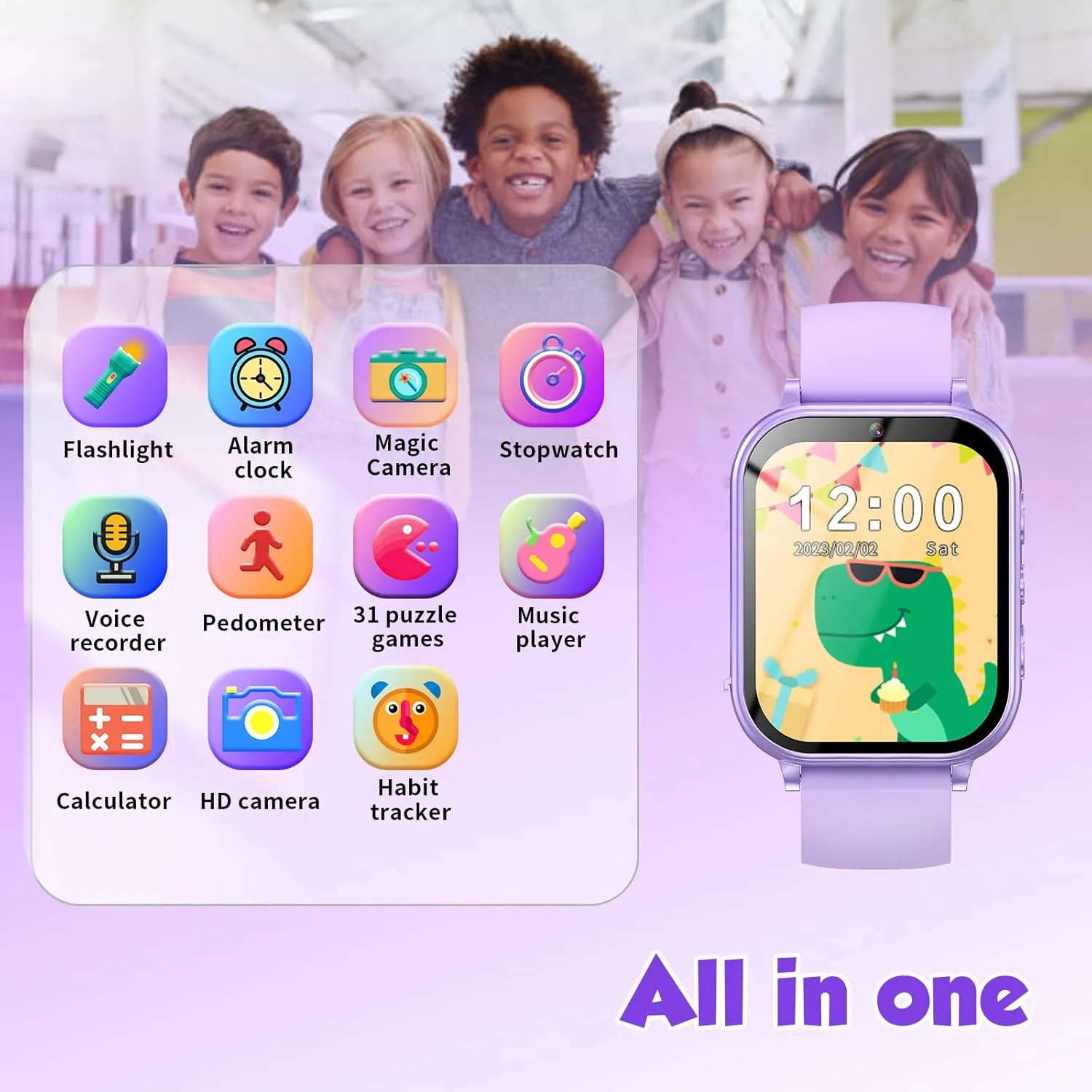 Kids Game Watch Boys Girls with Puzzle Games Music Player Camera HD Touchscreen, Kids Toys Birthday Gifts for Girls Boys Age 6-12 (Purple)