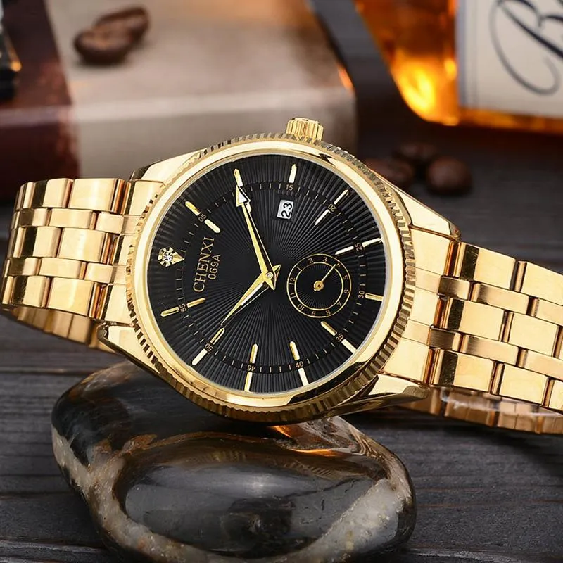 Latest Trending Men Top Quality Watches Luxury Famous Gold Color Stainless Steel Wrist Watch For Party, Wedding, Office, Meetings