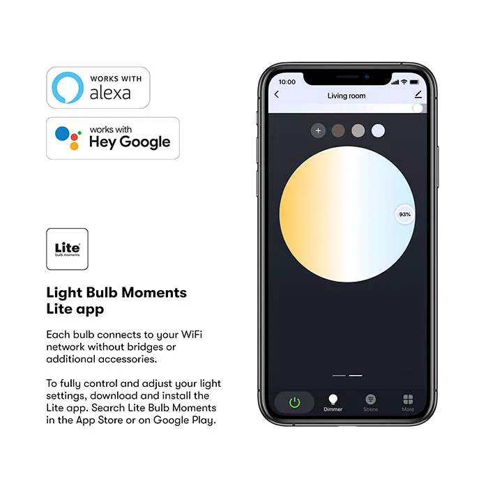 LITE BULB MOMENT A60 LED Lamp 2700-6500K E27 6 Watts WiFi & Bluetooth - 1 Pack - White